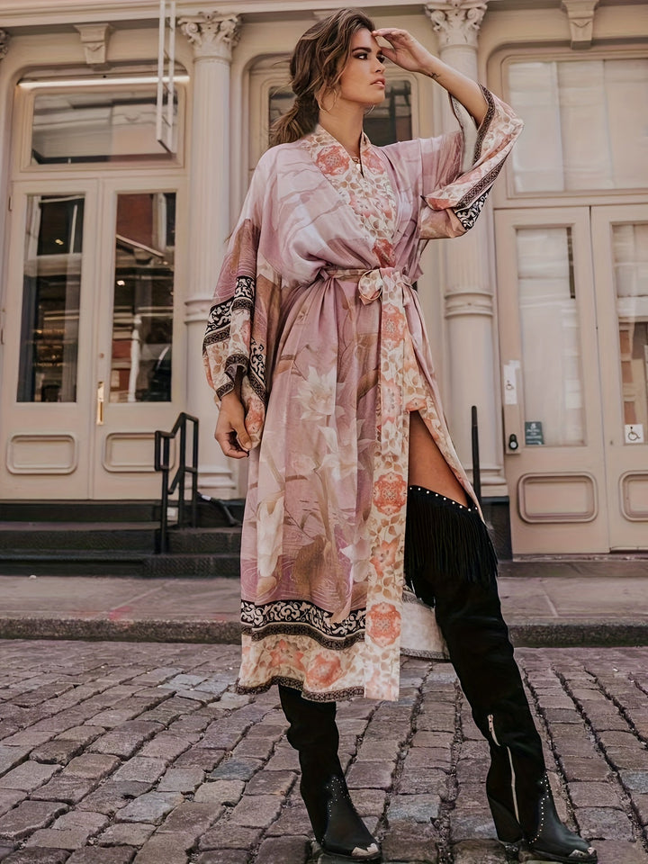 Zelvora | Women's Print Kimono Maxi Dress - Image 3