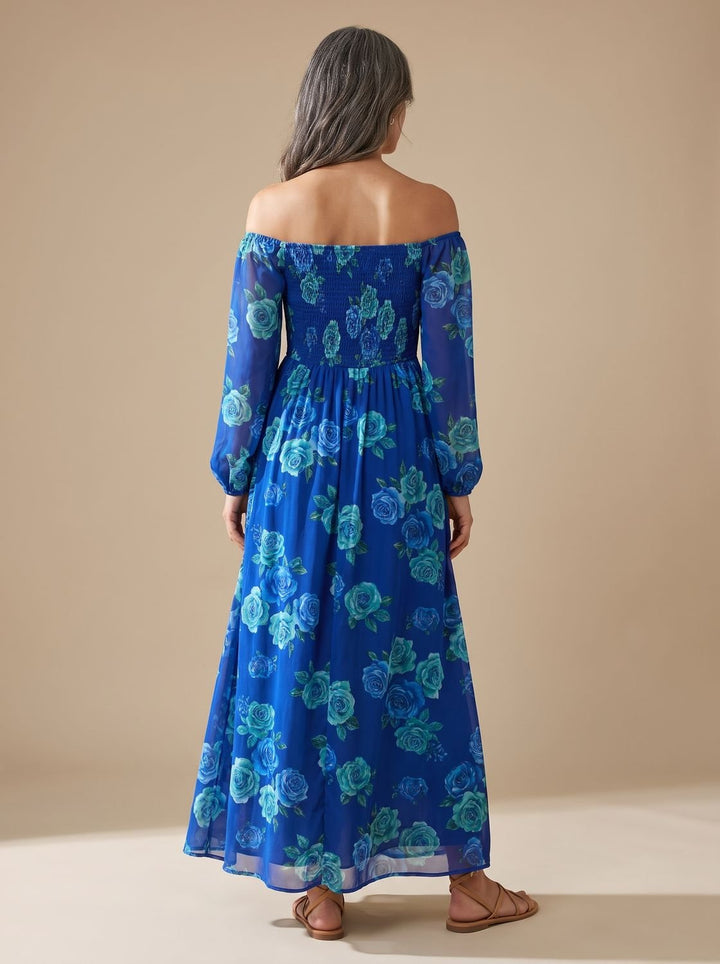 Zelvorne | Women's Floral Summer Maxi Dress - Royal Blue - Image 3