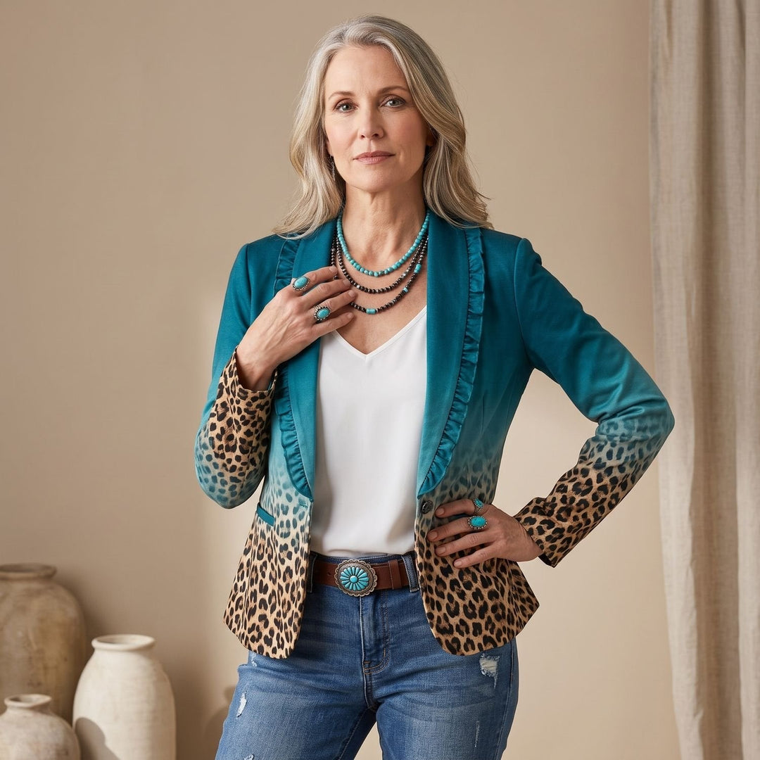 Zelvorne | Women's Ombre Ruffle Blazer Jacket - Image 3