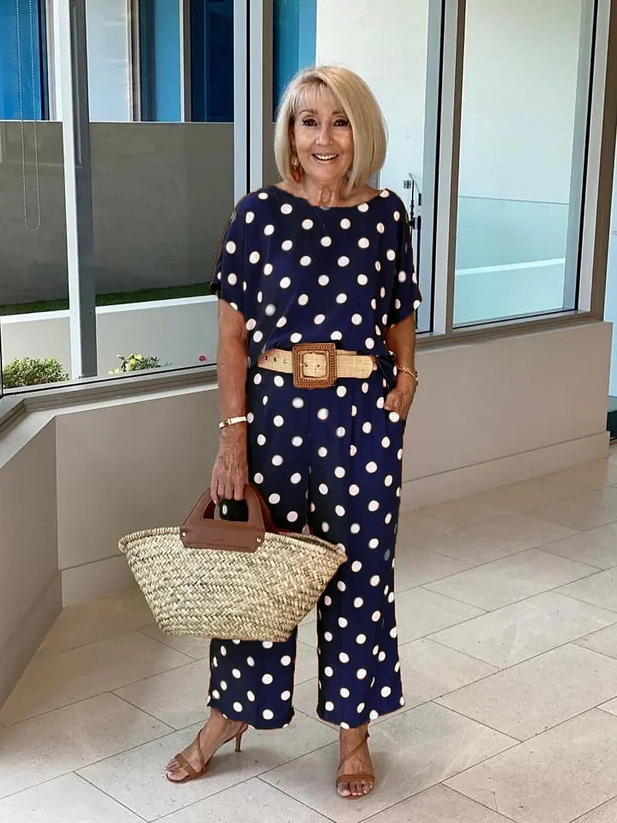 Zelvorne | Women's Two Piece Set Wide Leg Pants - Polka Dot - Image 1