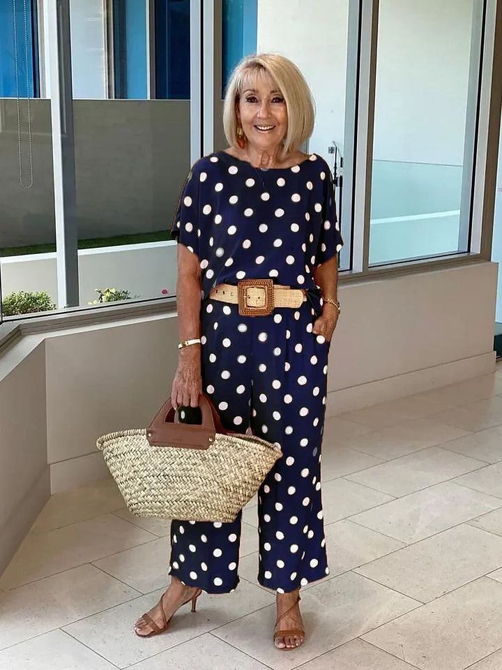 Zelvorne | Women's Two Piece Set Wide Leg Pants - Polka Dot - Image 1