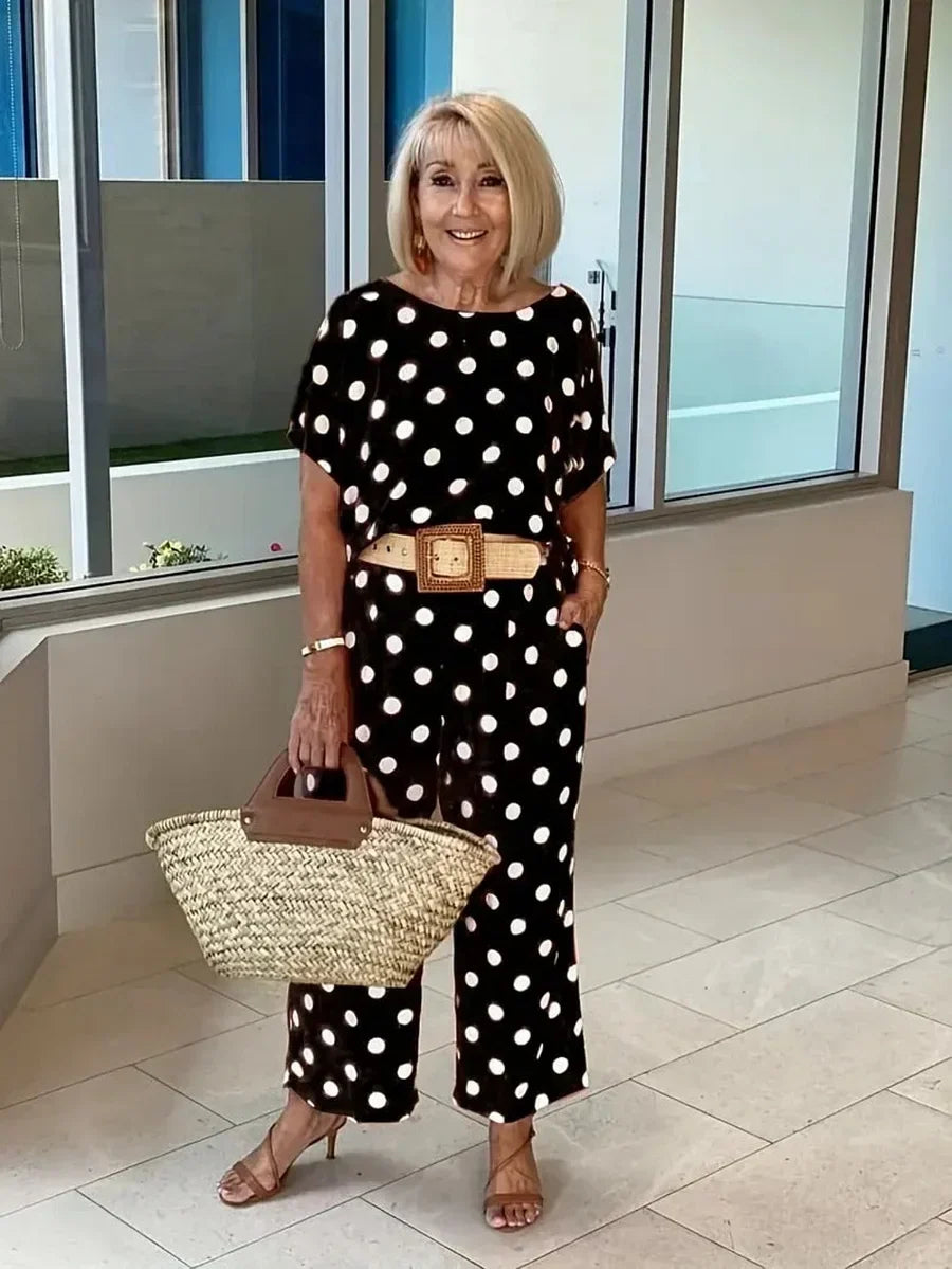 Zelvorne | Women's Two Piece Set Wide Leg Pants - Polka Dot - Image 10