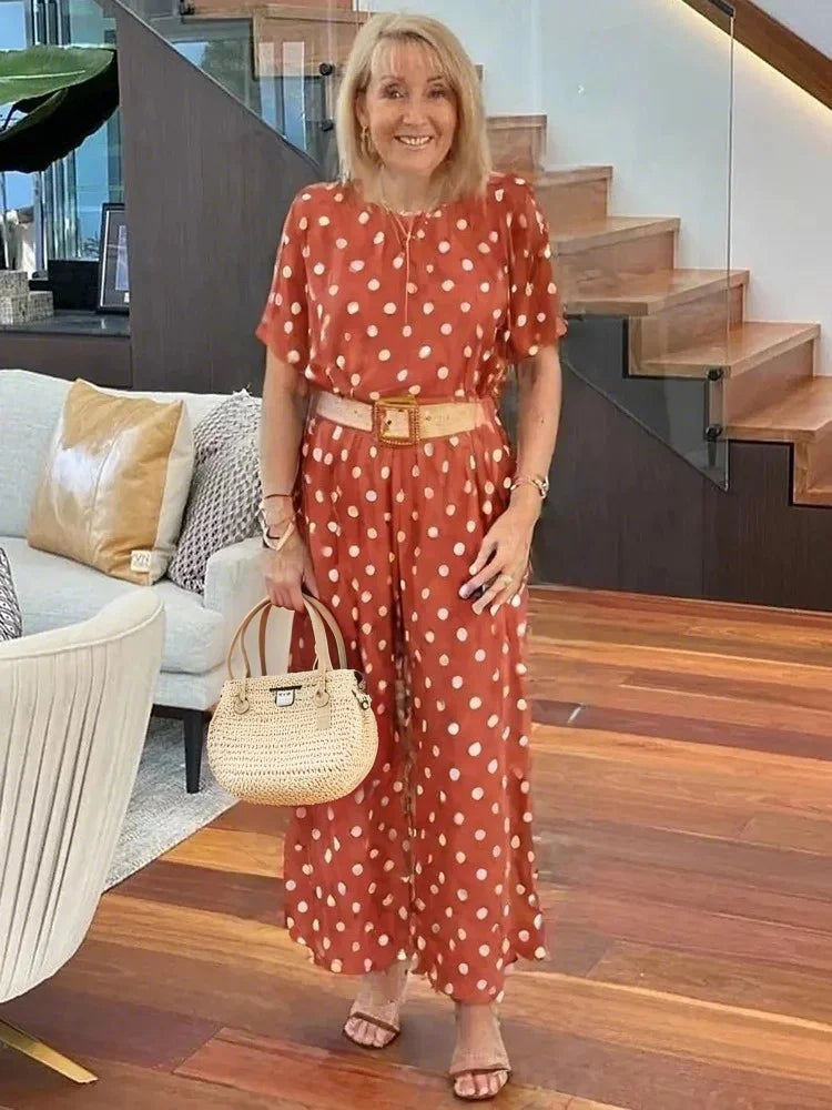 Zelvorne | Women's Two Piece Set Wide Leg Pants - Polka Dot - Image 11