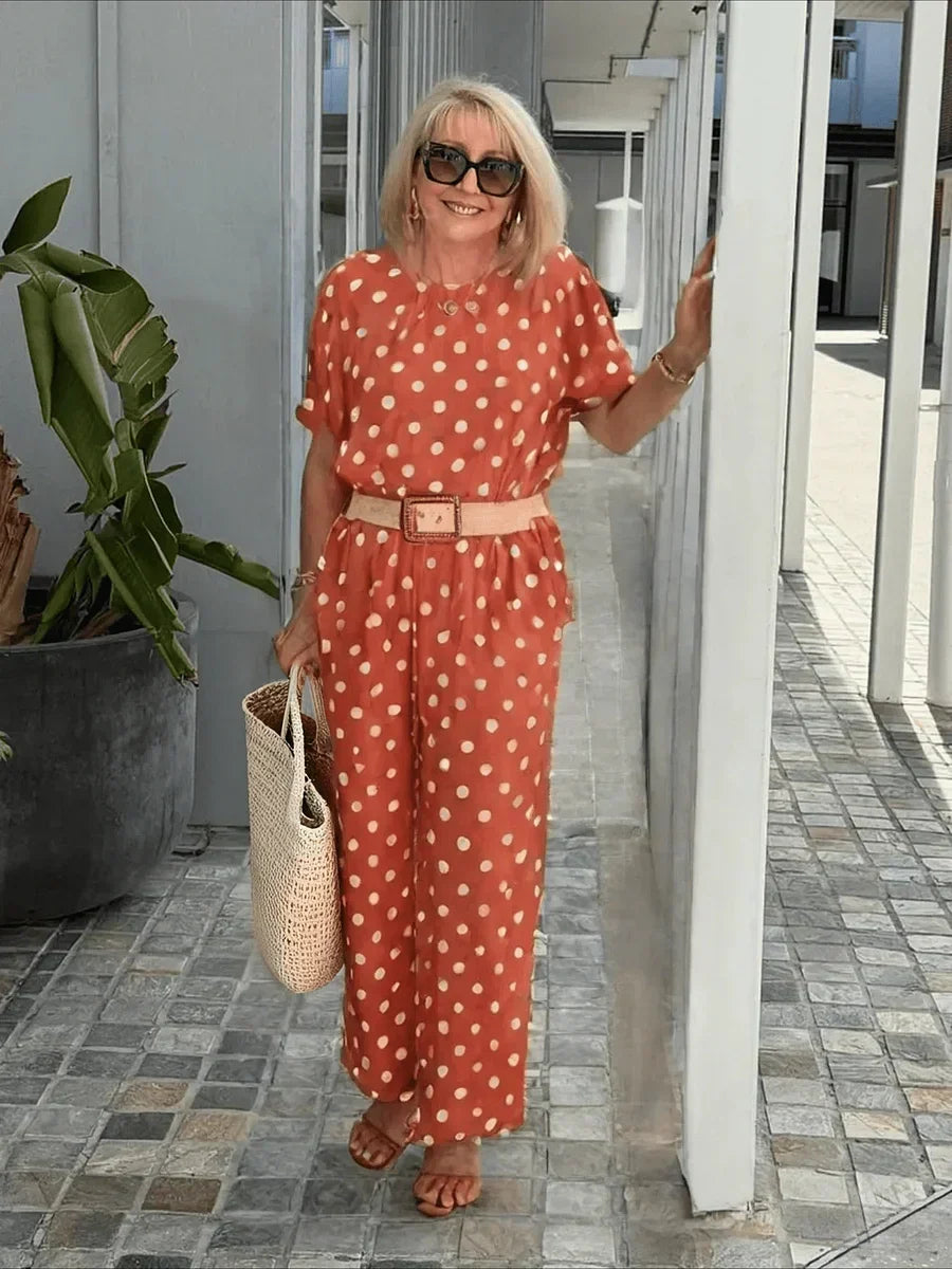 Zelvorne | Women's Two Piece Set Wide Leg Pants - Polka Dot - Image 12