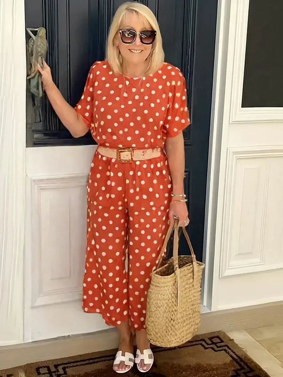 Zelvorne | Women's Two Piece Set Wide Leg Pants - Polka Dot - Image 13