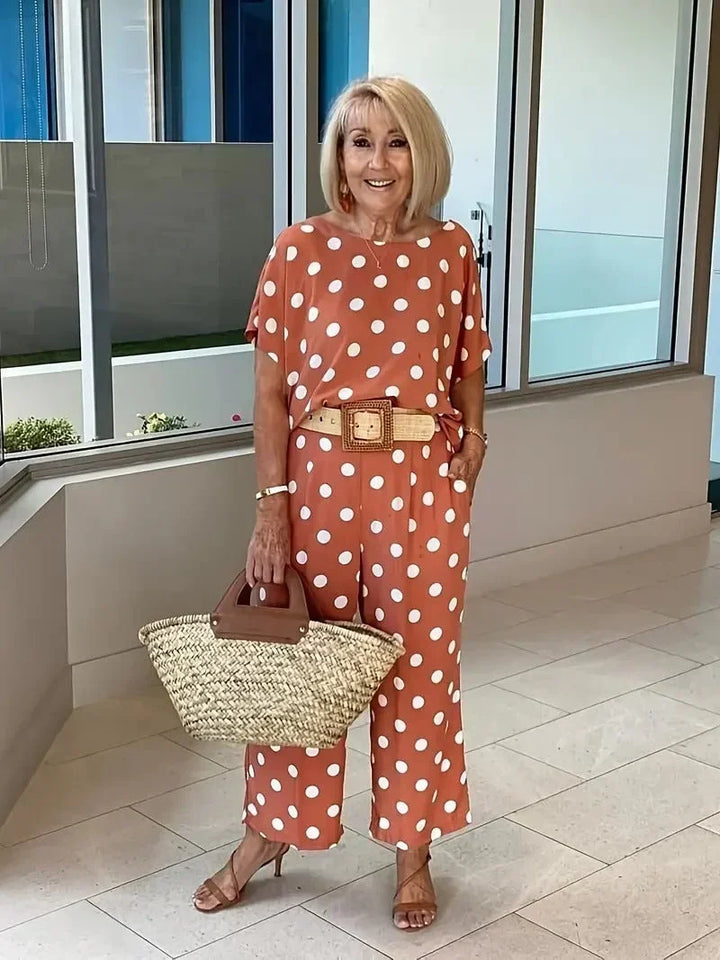 Zelvorne | Women's Two Piece Set Wide Leg Pants - Polka Dot - Image 14