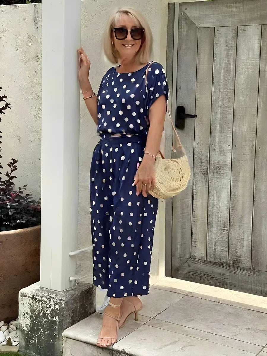 Zelvorne | Women's Two Piece Set Wide Leg Pants - Polka Dot - Image 2