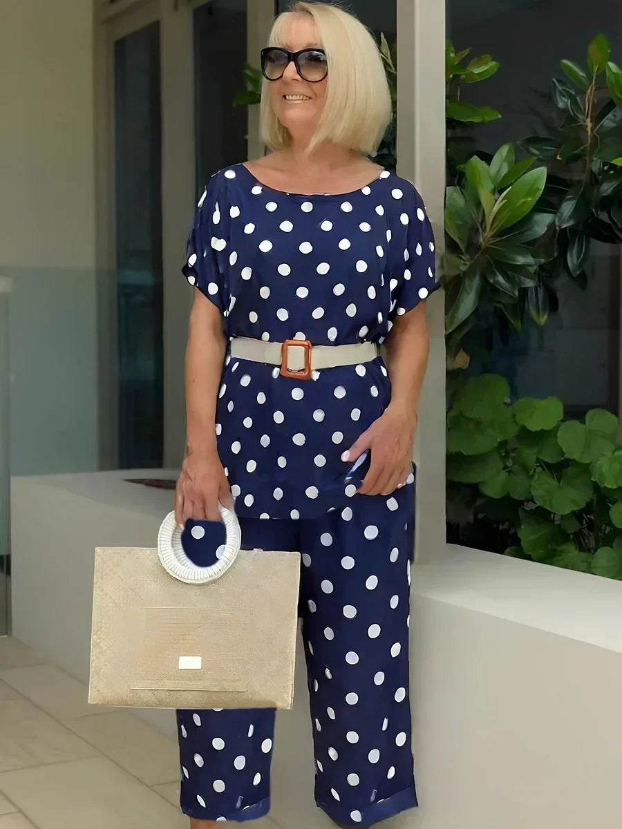 Zelvorne | Women's Two Piece Set Wide Leg Pants - Polka Dot - Image 3