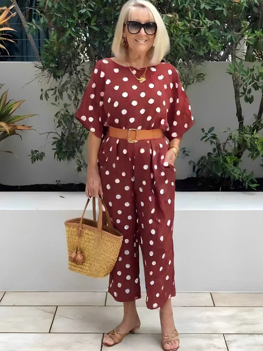 Zelvorne | Women's Two Piece Set Wide Leg Pants - Polka Dot - Image 4