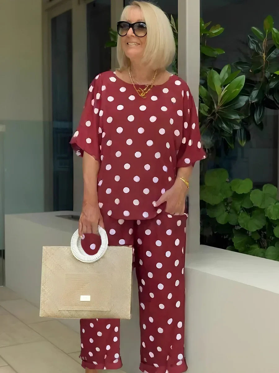 Zelvorne | Women's Two Piece Set Wide Leg Pants - Polka Dot - Image 5