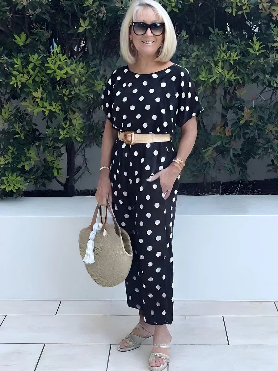 Zelvorne | Women's Two Piece Set Wide Leg Pants - Polka Dot - Image 7