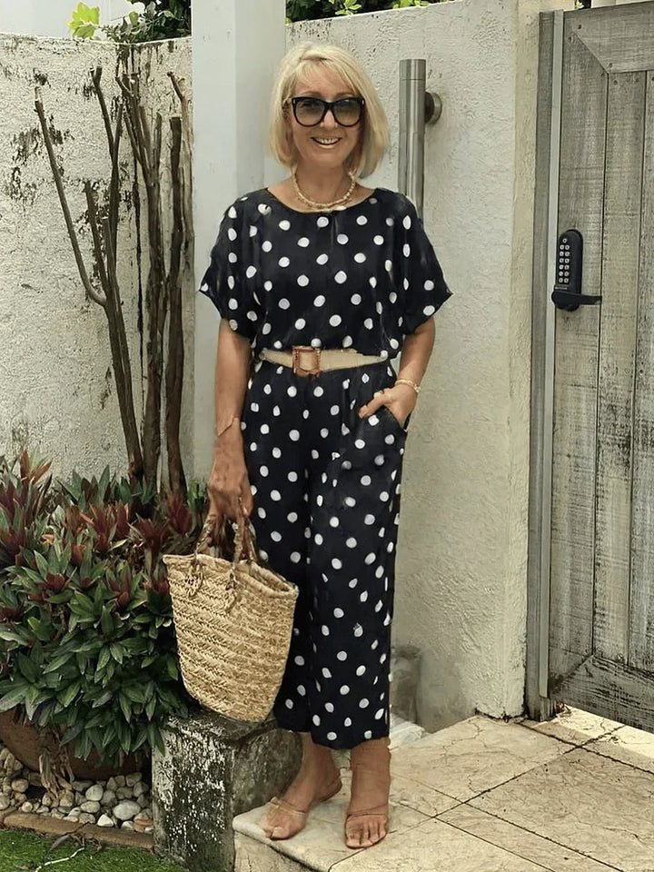 Zelvorne | Women's Two Piece Set Wide Leg Pants - Polka Dot - Image 8