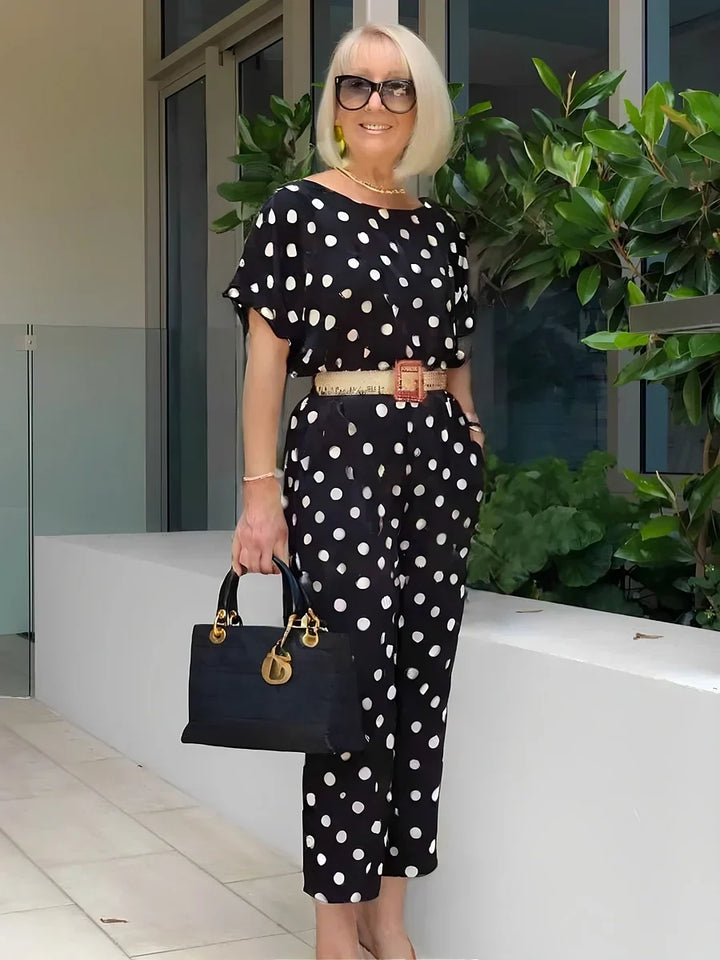 Zelvorne | Women's Two Piece Set Wide Leg Pants - Polka Dot - Image 9