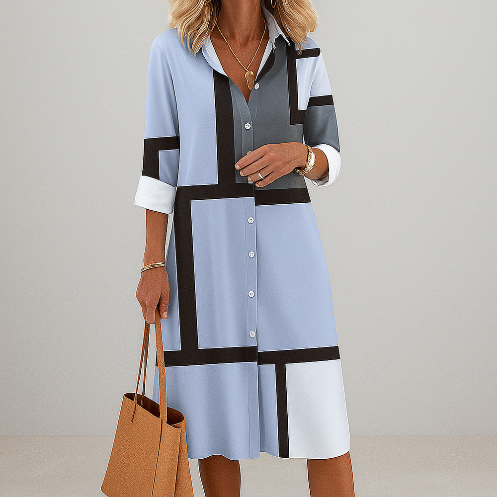 Zendaya | Women's Collared Geometric Print Midi Dress - Image 2