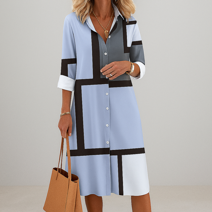 Zendaya | Women's Collared Geometric Print Midi Dress - Image 2