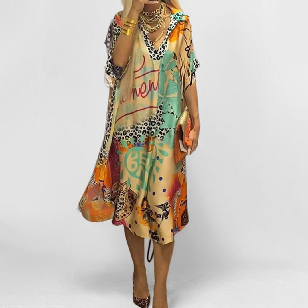 Zephyrine | Women's V-Neck Graphic Print Midi Dress - Image 2