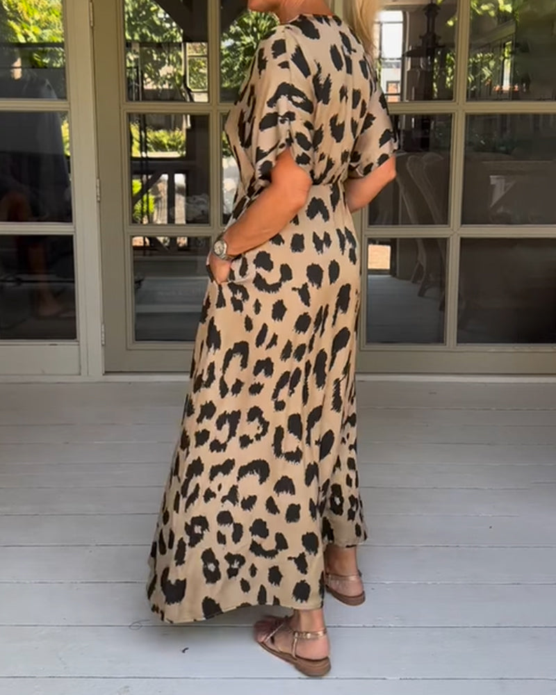 Zilvara | Women's Print Maxi Dress - Leopard - Image 3