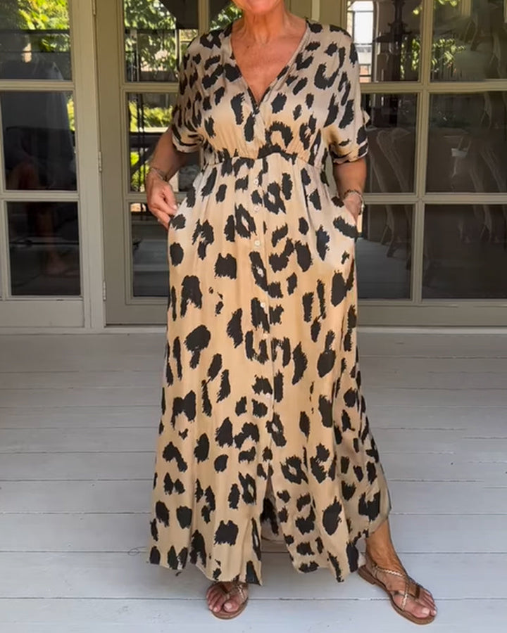 Zilvara | Women's Print Maxi Dress - Leopard - Image 6