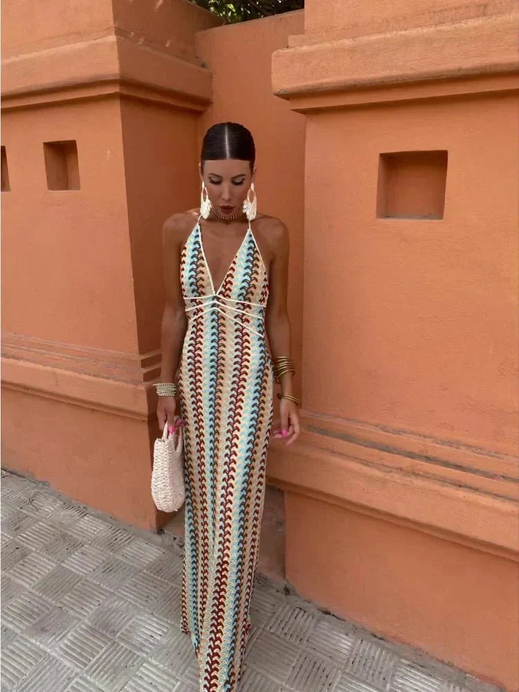 Zindora | Women's Halter Neck Crochet Maxi Dress - Image 1