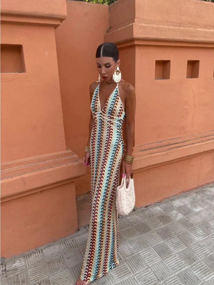 Zindora | Women's Halter Neck Crochet Maxi Dress - Image 2