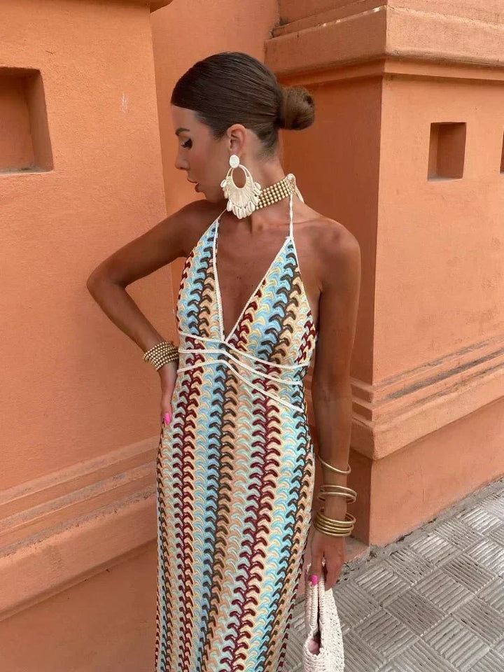 Zindora | Women's Halter Neck Crochet Maxi Dress - Image 3