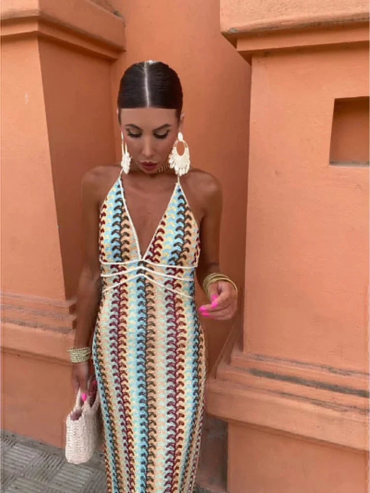 Zindora | Women's Halter Neck Crochet Maxi Dress - Image 4