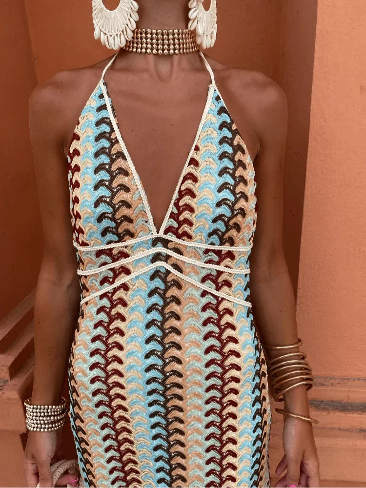 Zindora | Women's Halter Neck Crochet Maxi Dress - Image 5