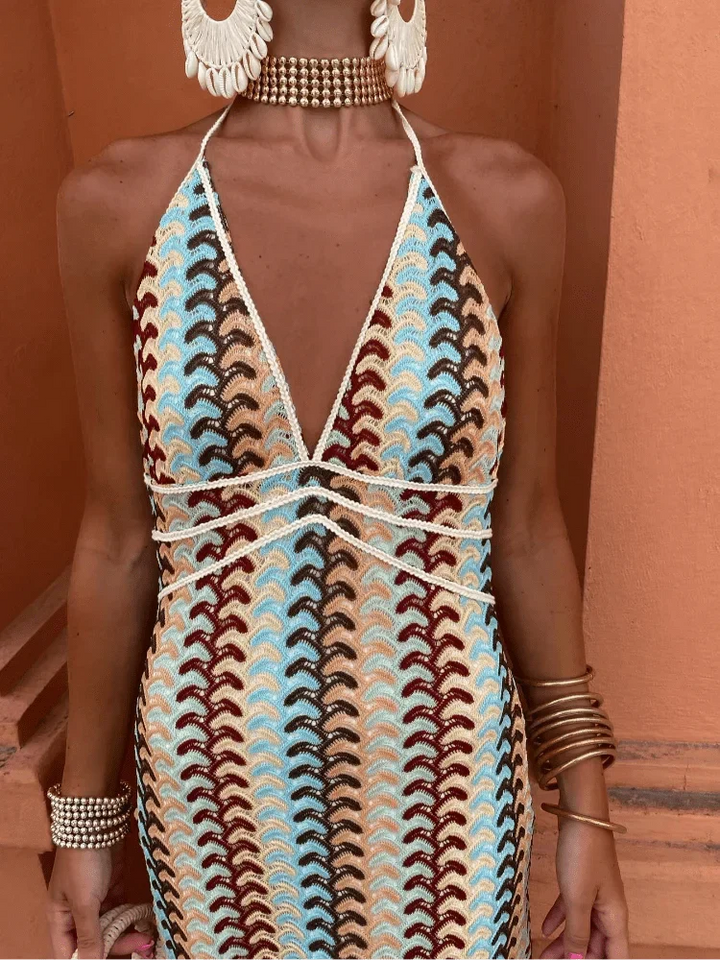 Zindora | Women's Halter Neck Crochet Maxi Dress - Image 5