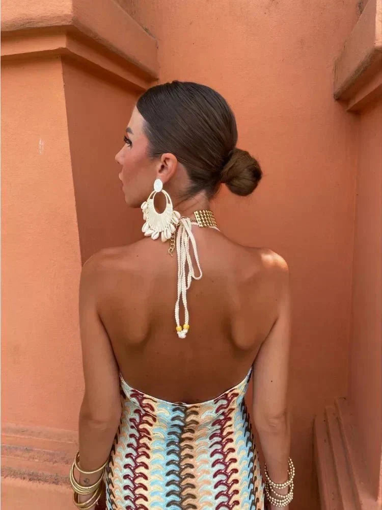 Zindora | Women's Halter Neck Crochet Maxi Dress - Image 6