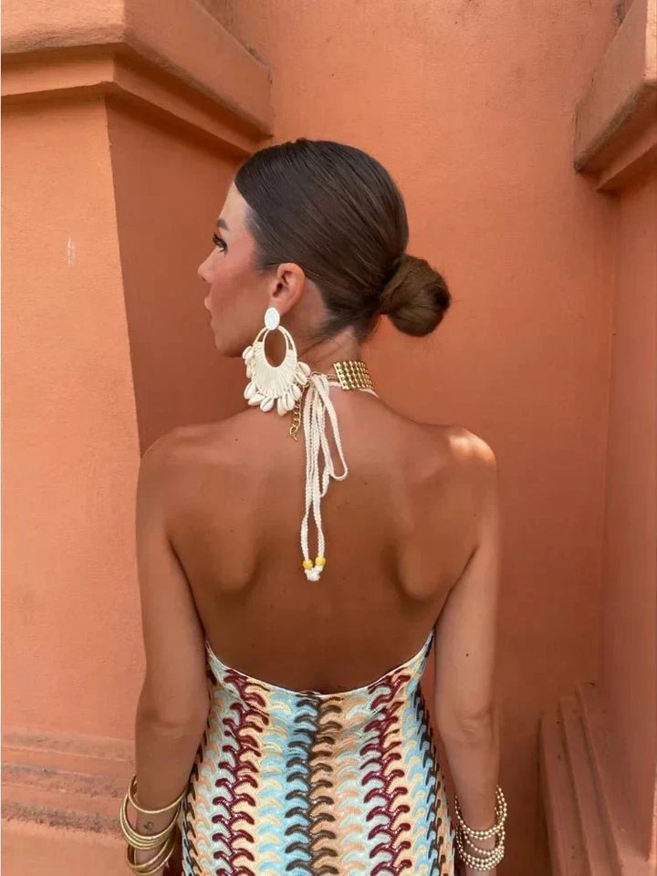 Zindora | Women's Halter Neck Crochet Maxi Dress - Image 6