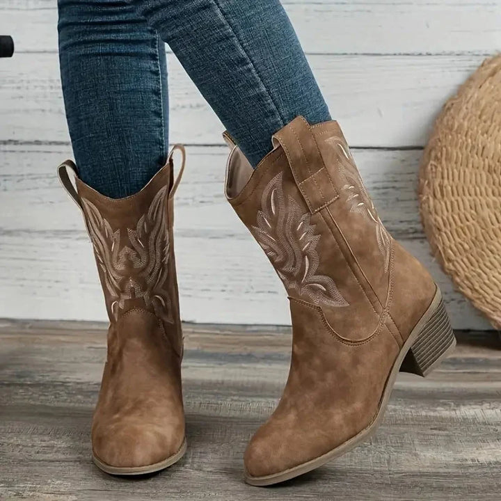 Zindova | Women's Block Heel Cowboy Boots Mid-Calf - Image 1