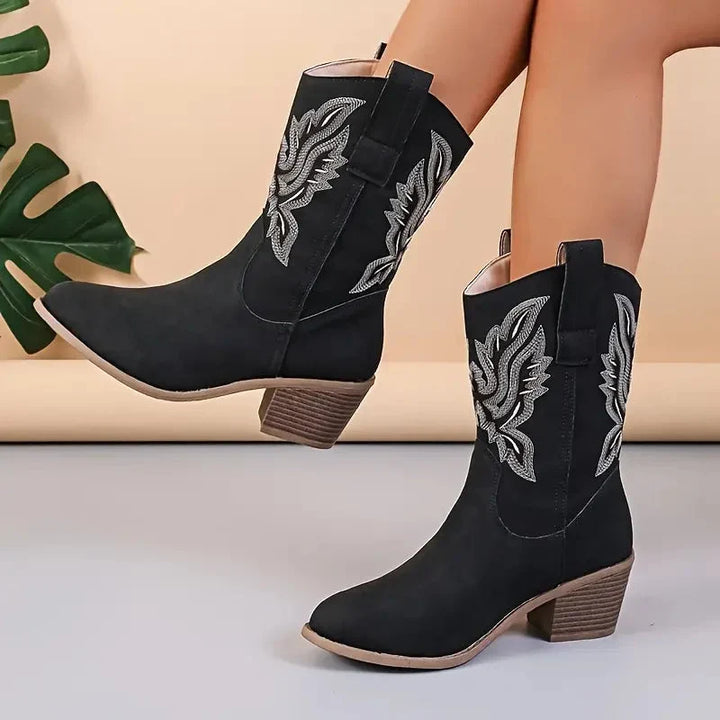 Zindova | Women's Block Heel Cowboy Boots Mid-Calf - Image 2
