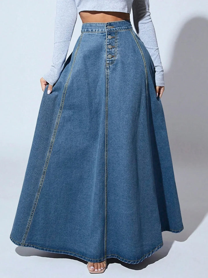 Zindova | Women's High-Waist Maxi Denim Skirt - Blue - Image 1