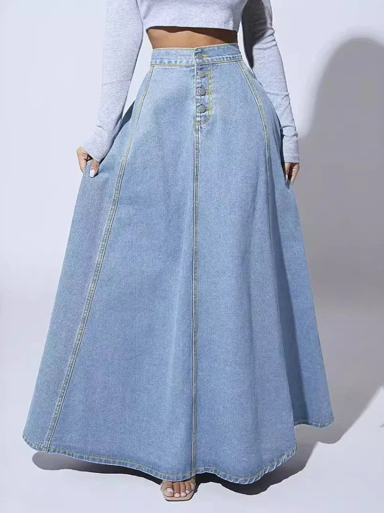 Zindova | Women's High-Waist Maxi Denim Skirt - Blue - Image 2