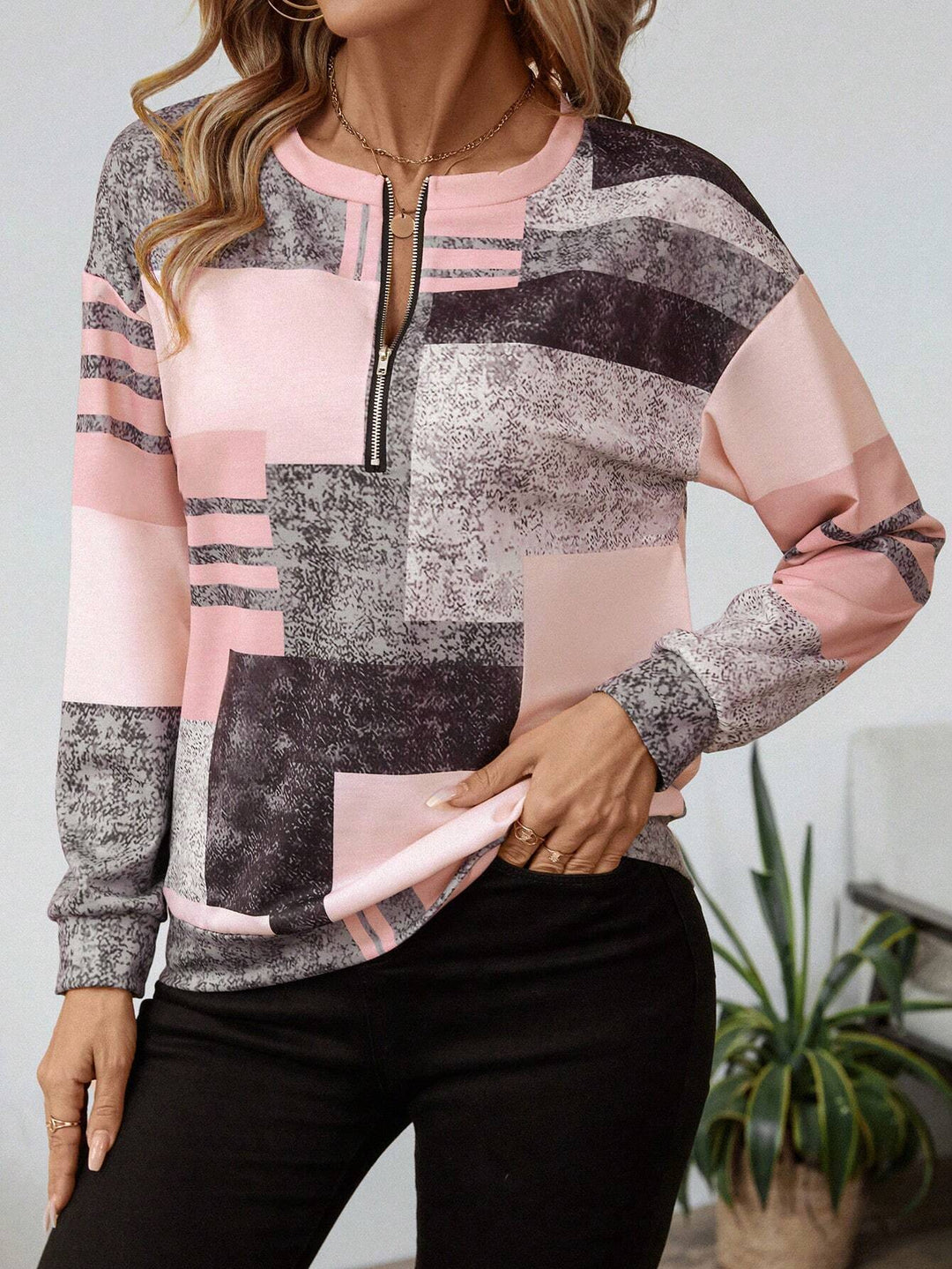 Zinnia | Women's Abstract Print Long Sleeve Top - Image 1