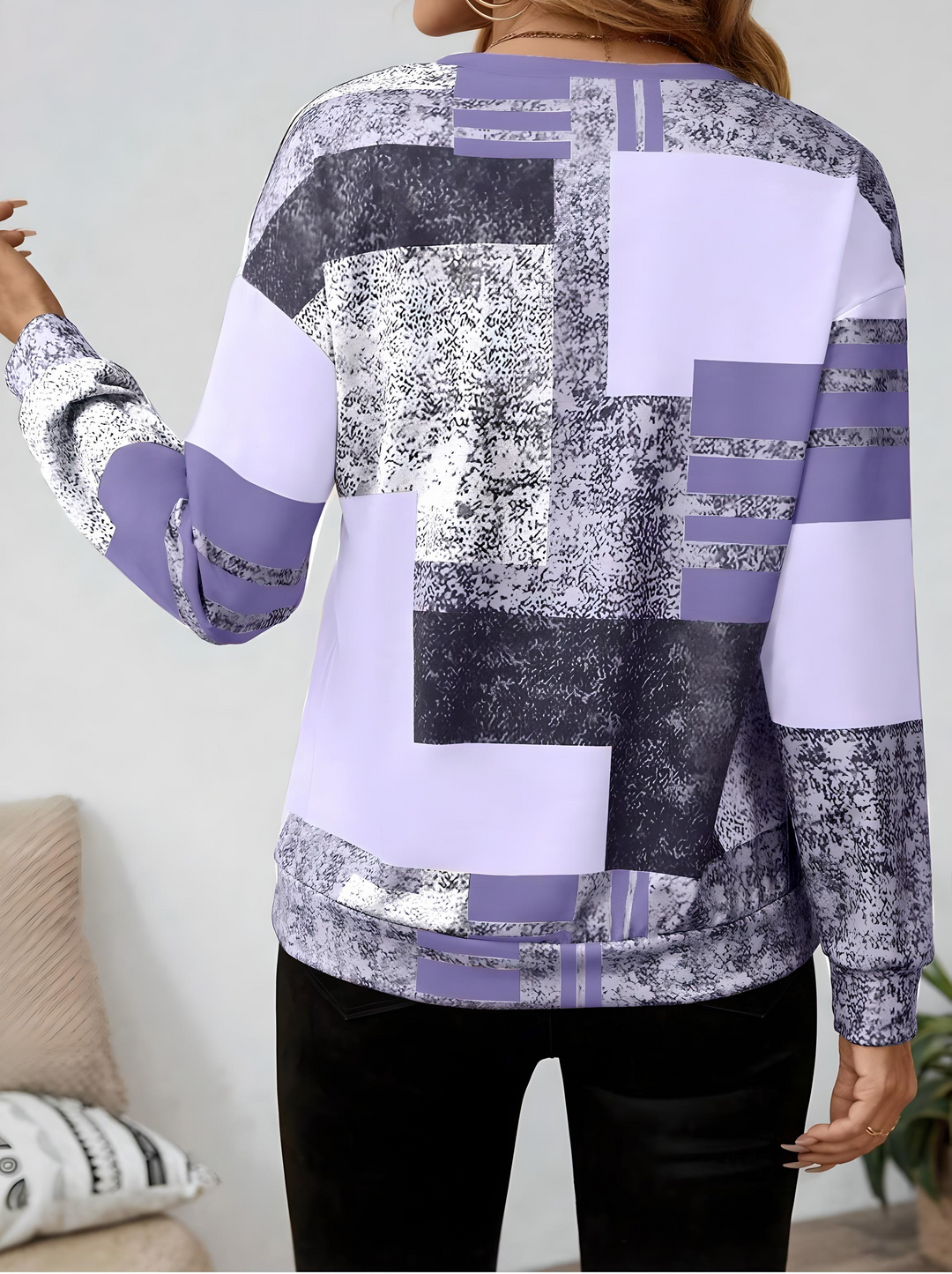 Zinnia | Women's Abstract Print Long Sleeve Top - Image 10
