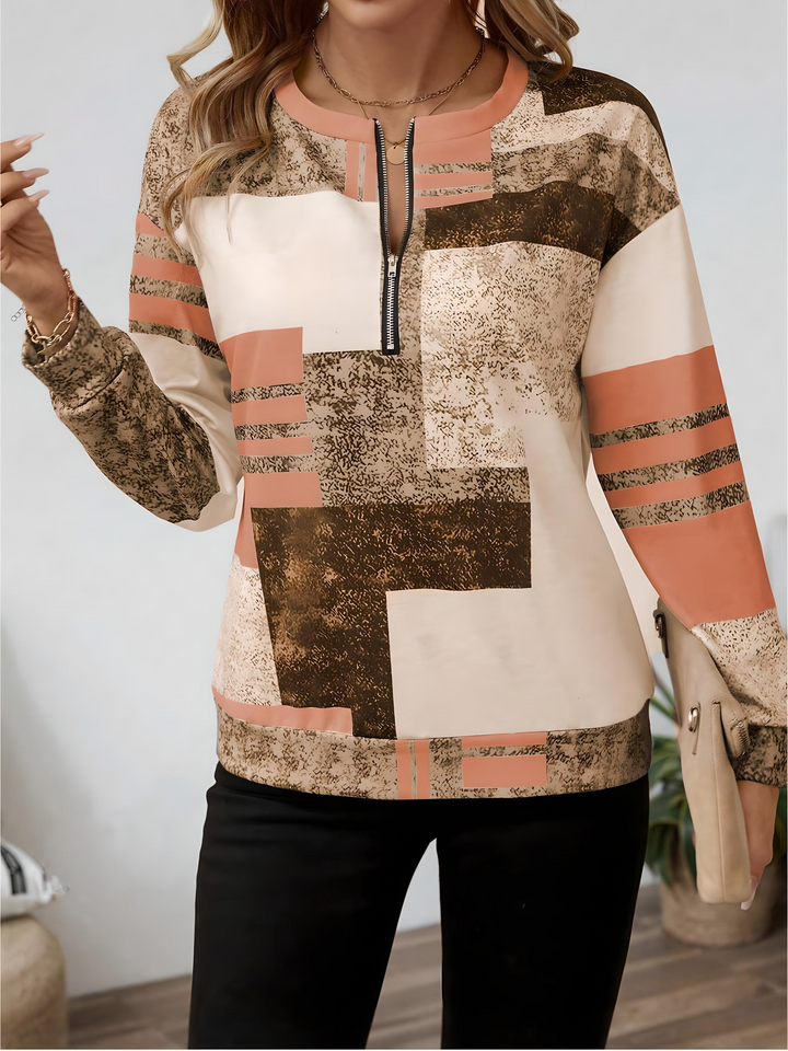 Zinnia | Women's Abstract Print Long Sleeve Top - Image 14