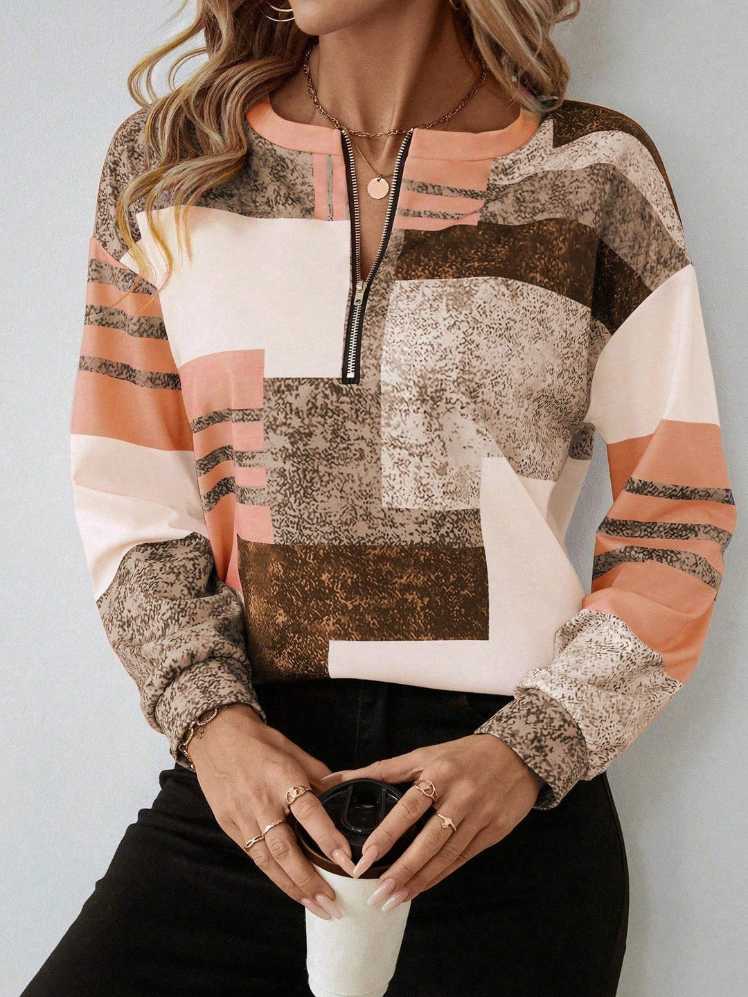 Zinnia | Women's Abstract Print Long Sleeve Top - Image 15