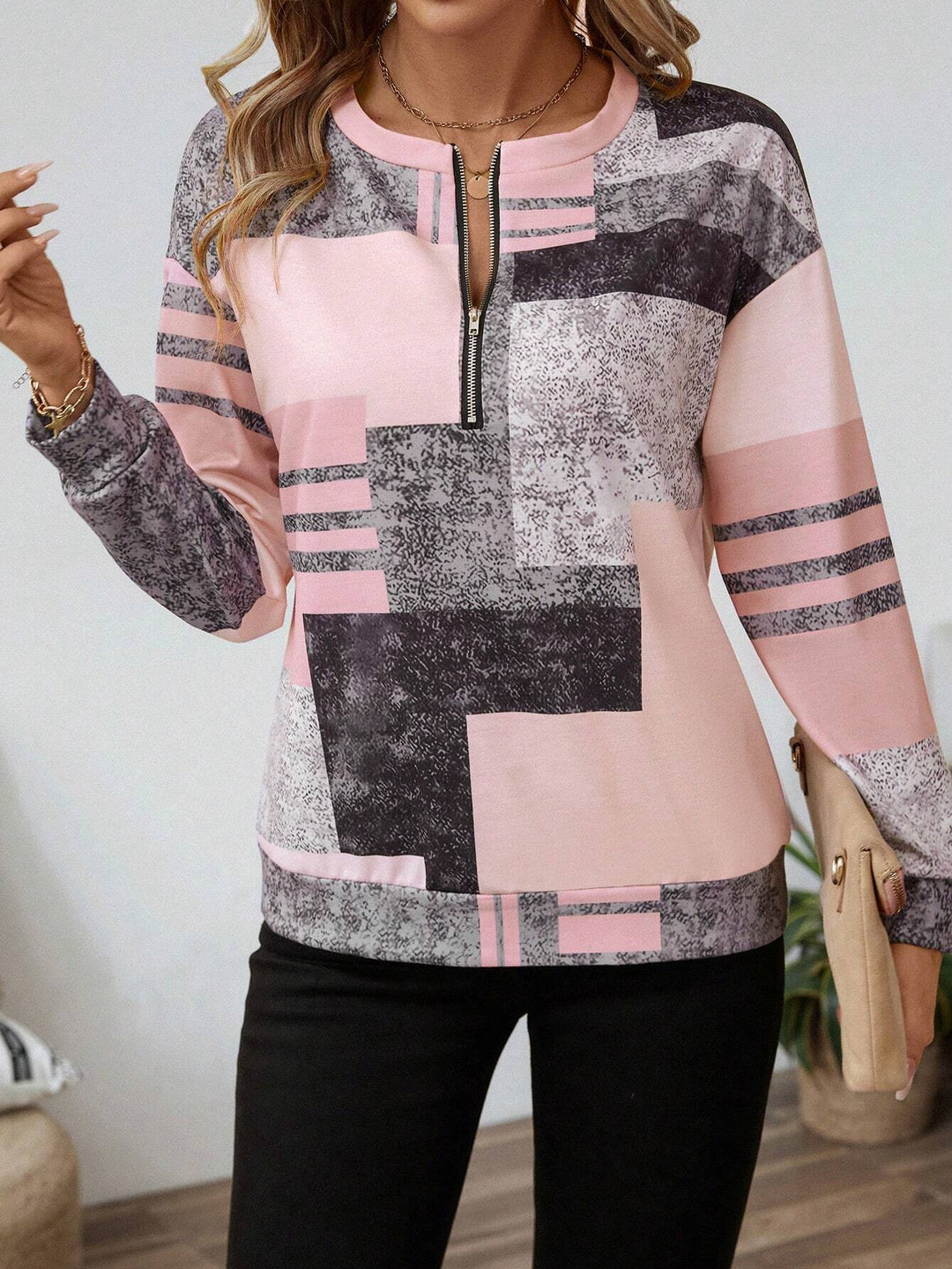 Zinnia | Women's Abstract Print Long Sleeve Top - Image 3
