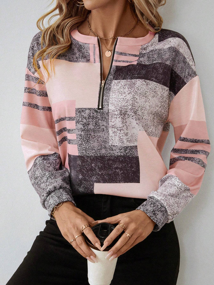 Zinnia | Women's Abstract Print Long Sleeve Top - Image 4