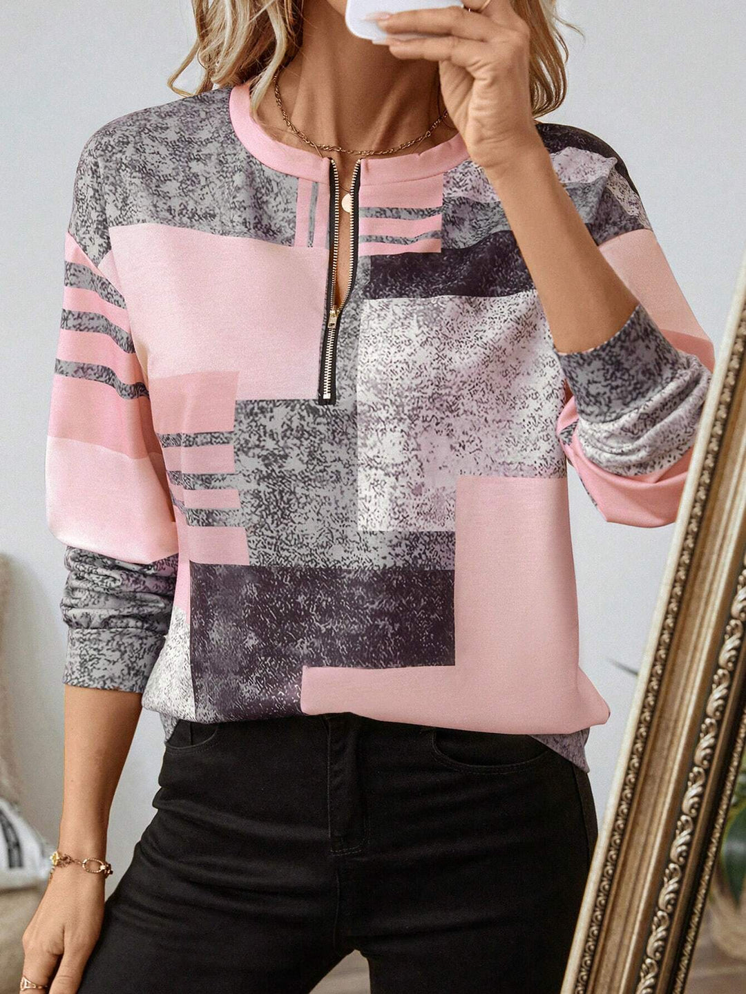 Zinnia | Women's Abstract Print Long Sleeve Top - Image 5
