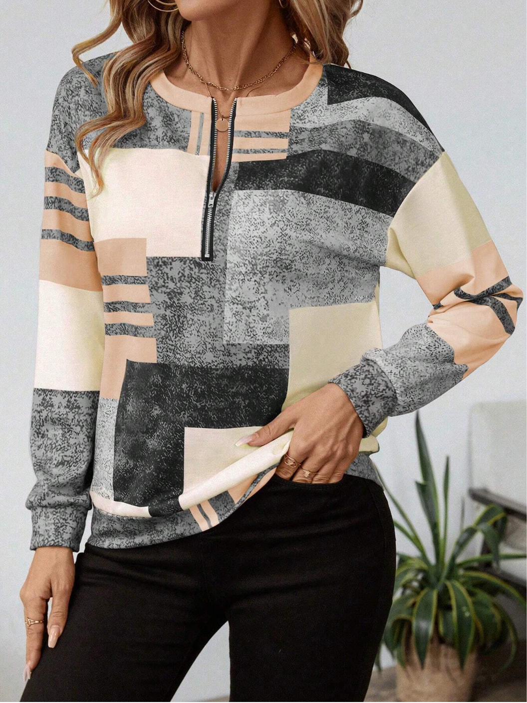 Zinnia | Women's Abstract Print Long Sleeve Top - Image 6
