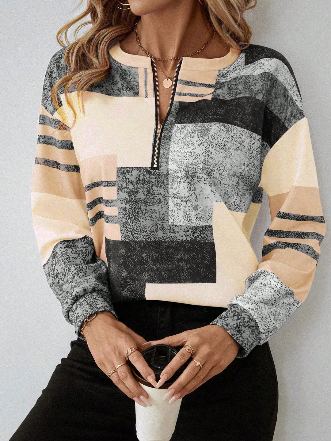 Zinnia | Women's Abstract Print Long Sleeve Top - Image 8