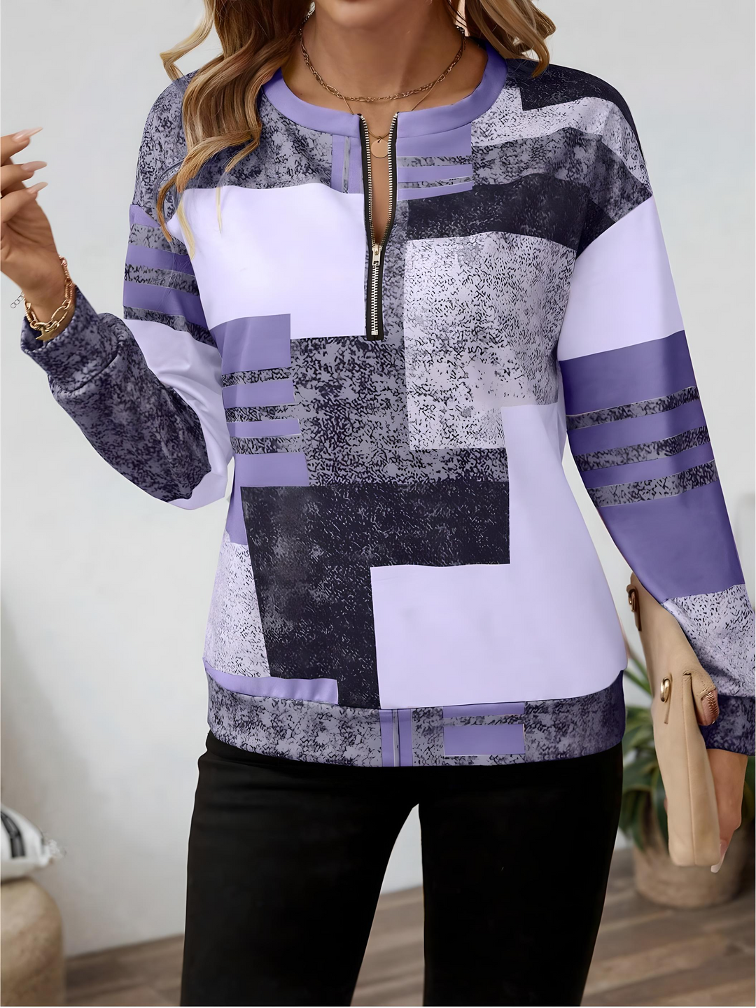 Zinnia | Women's Abstract Print Long Sleeve Top - Image 9