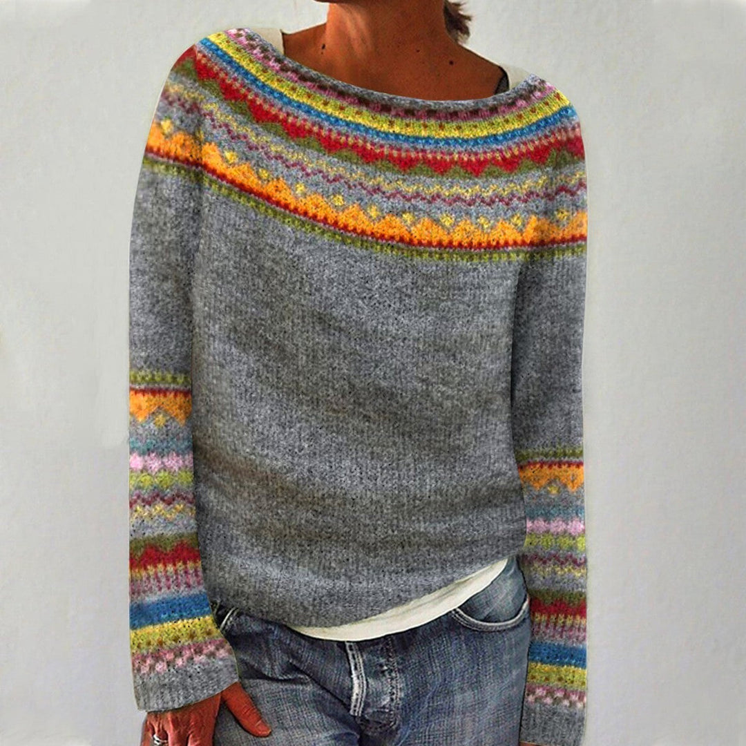 Zinnia | Women's Striped Round Neck Long Sleeve Sweater - Image 1