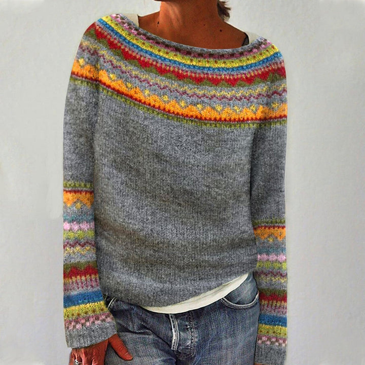Zinnia | Women's Striped Round Neck Long Sleeve Sweater - Image 1