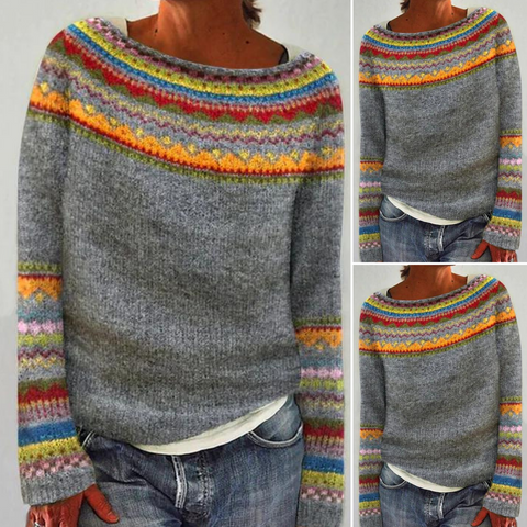 Zinnia | Women's Striped Round Neck Long Sleeve Sweater - Image 2