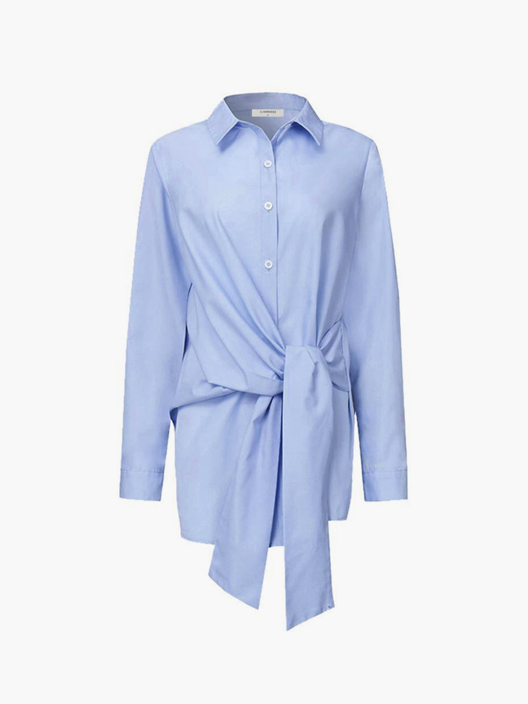 Zinnia | Women's Tie Waist Button Down Long Sleeve Shirt - White - Image 3