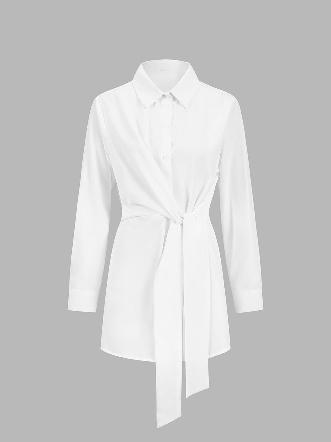 Zinnia | Women's Tie Waist Button Down Long Sleeve Shirt - White - Image 4