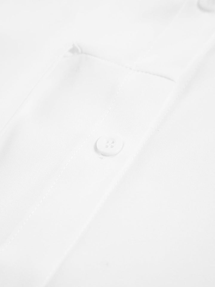 Zinnia | Women's Tie Waist Button Down Long Sleeve Shirt - White - Image 6